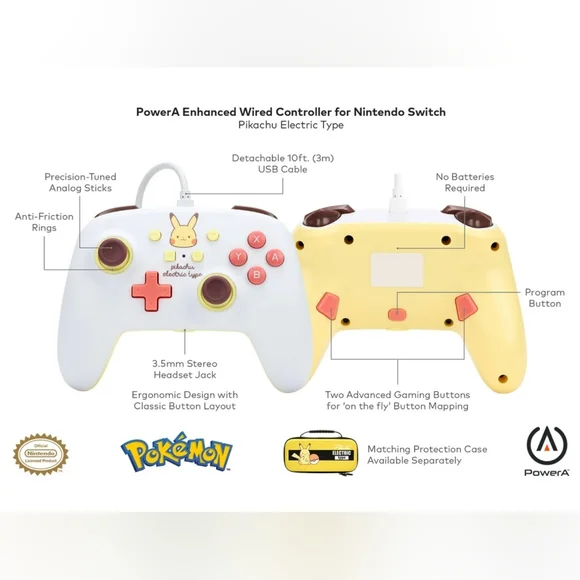 Pokemon PowerA Enhanced Nintendo Switch Wired Controller- Pikachu Electric Type